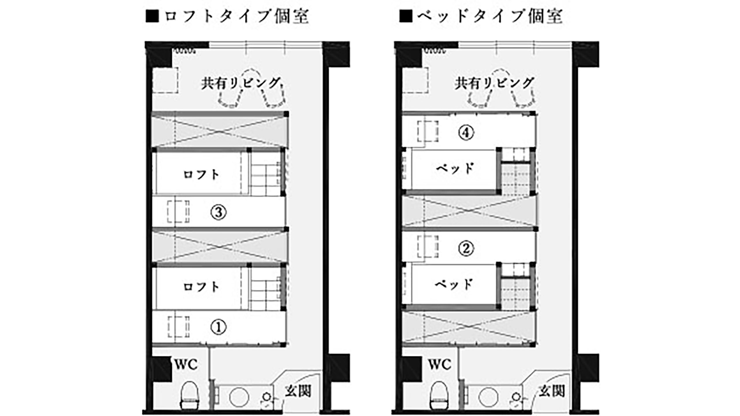 【コンパートメント客室】４ベッドタイプ　－345－（間取り図）