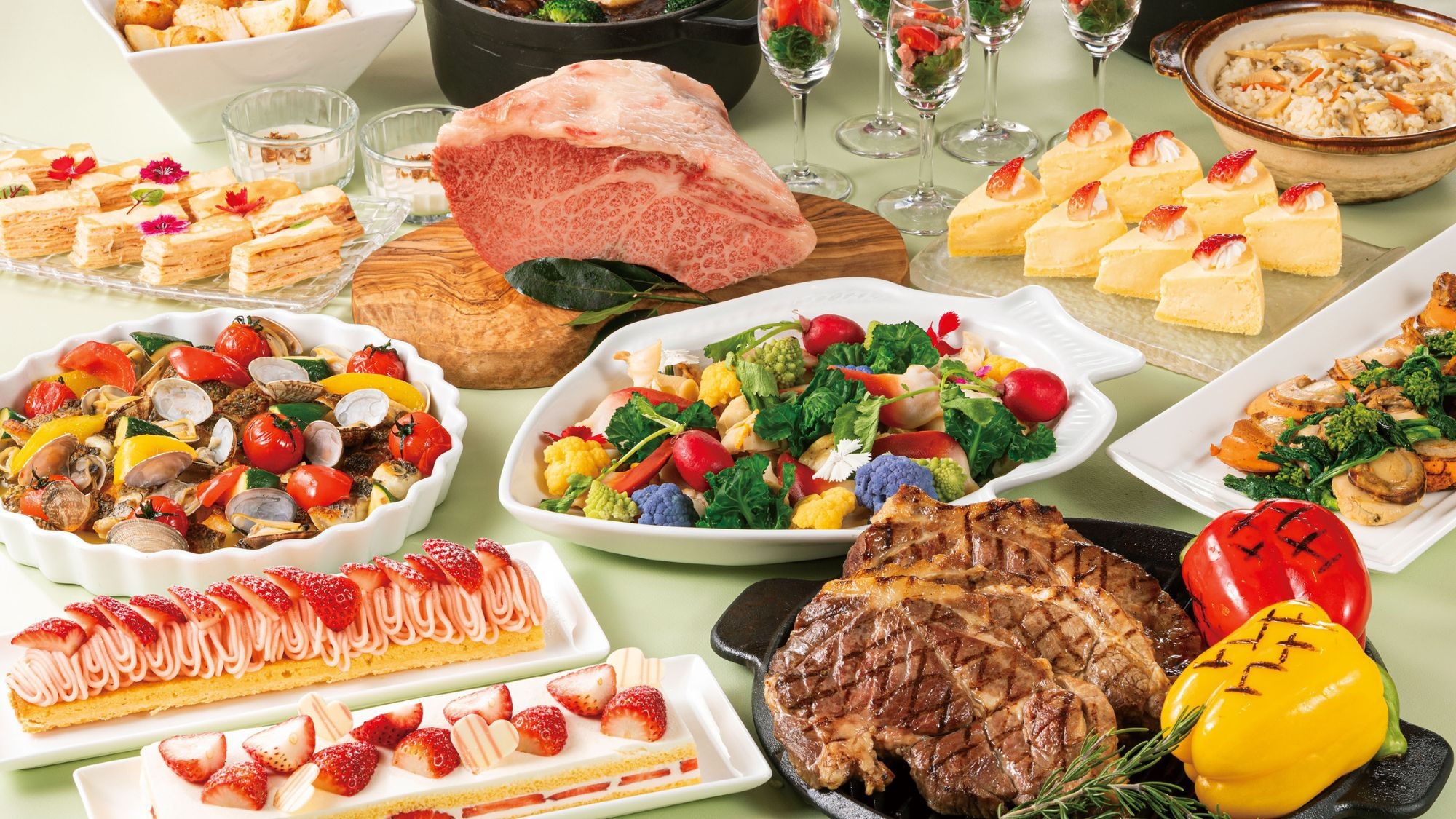  A5ランク黒毛和牛＆ストロベリースイーツディナービュッフェ付プラン(夕食付／パークチケット購入可)