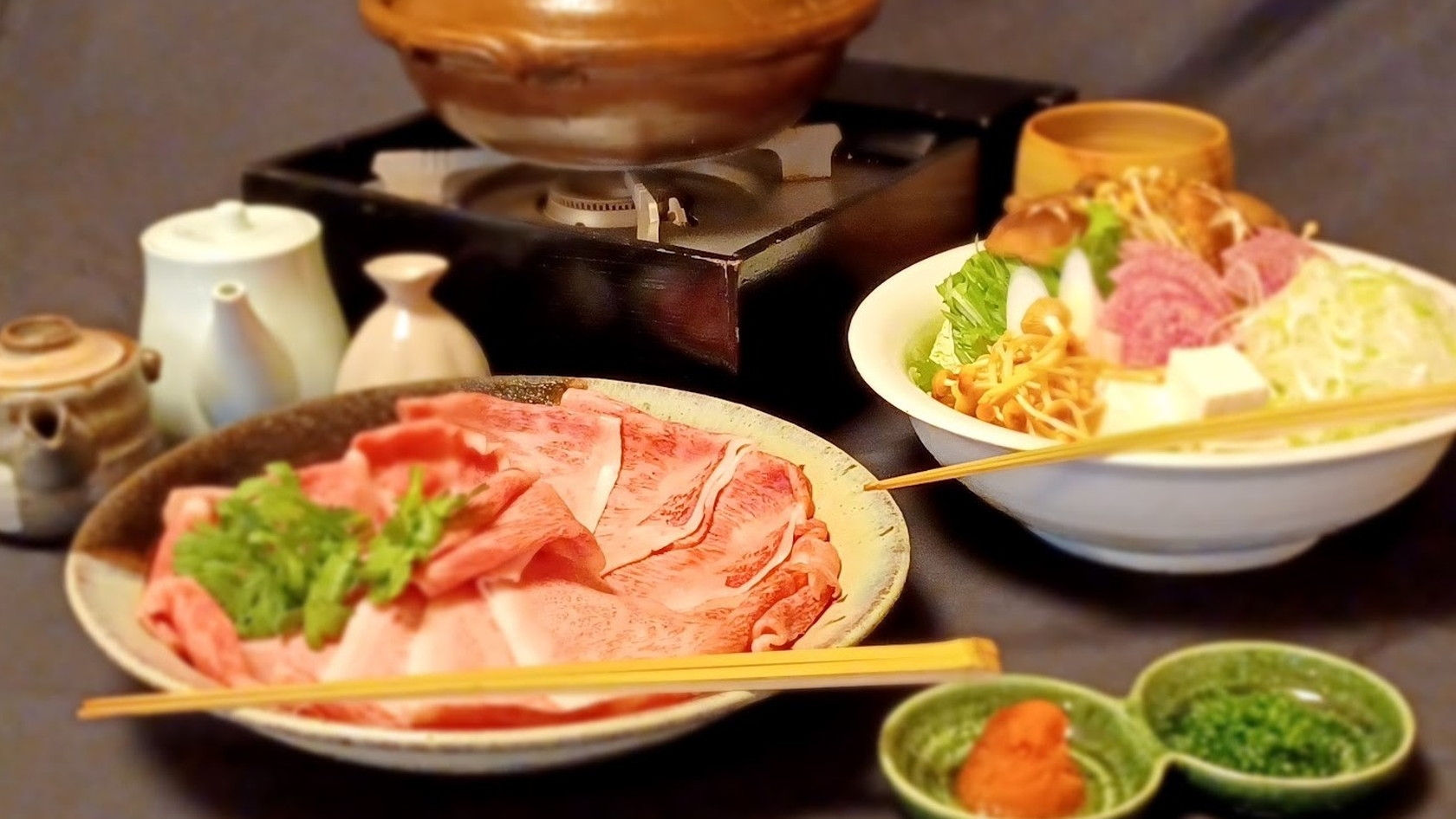 【とろける和牛しゃぶしゃぶ】＜お部屋食＞魚介よりお肉を堪能◆貸切風呂など7つの湯に癒されて｜1泊2食