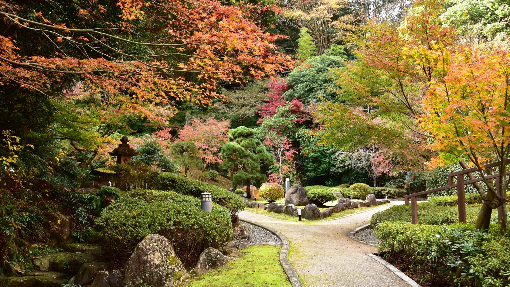 町立湯河原美術館の庭園散策路と紅葉