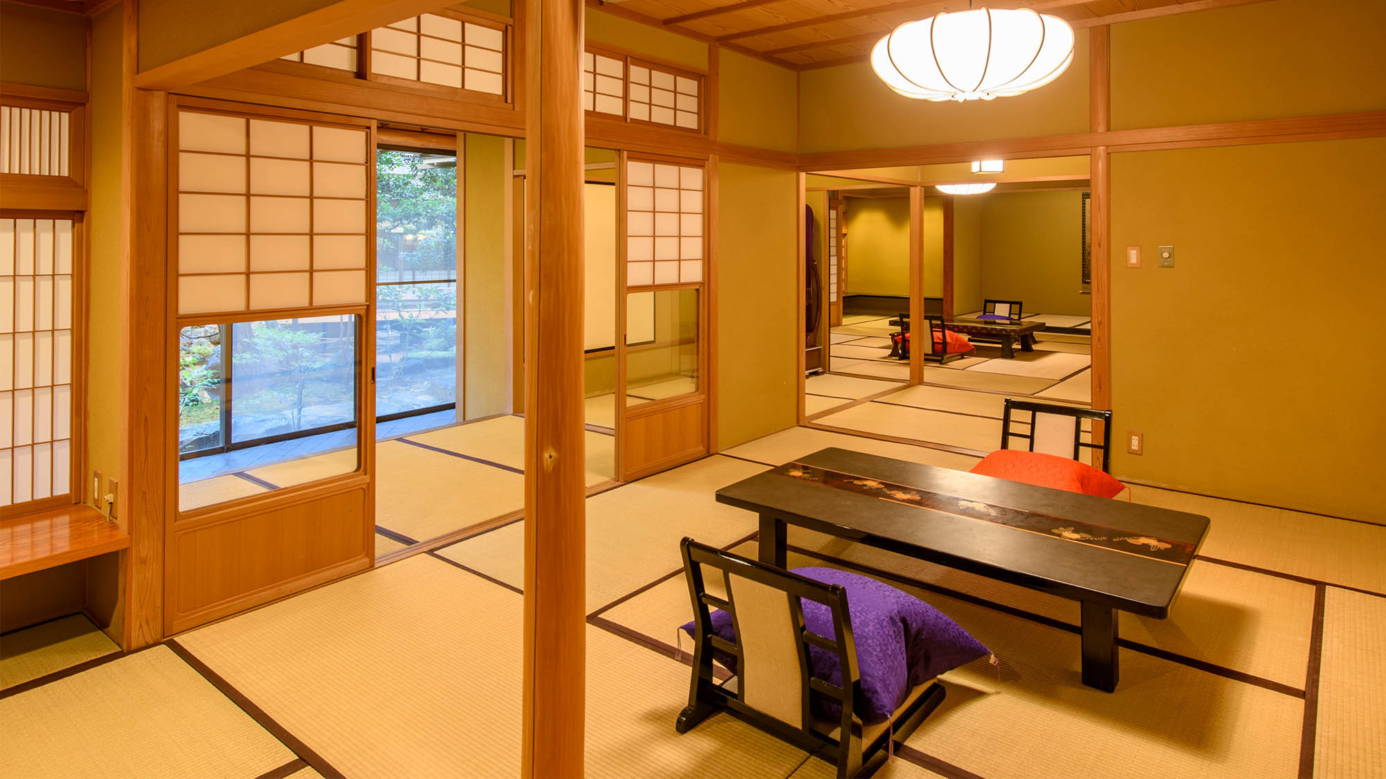 【源泉かけ流し半露天風呂付/蓬莱の間】和室2間と源泉かけ流しの温泉付き客室