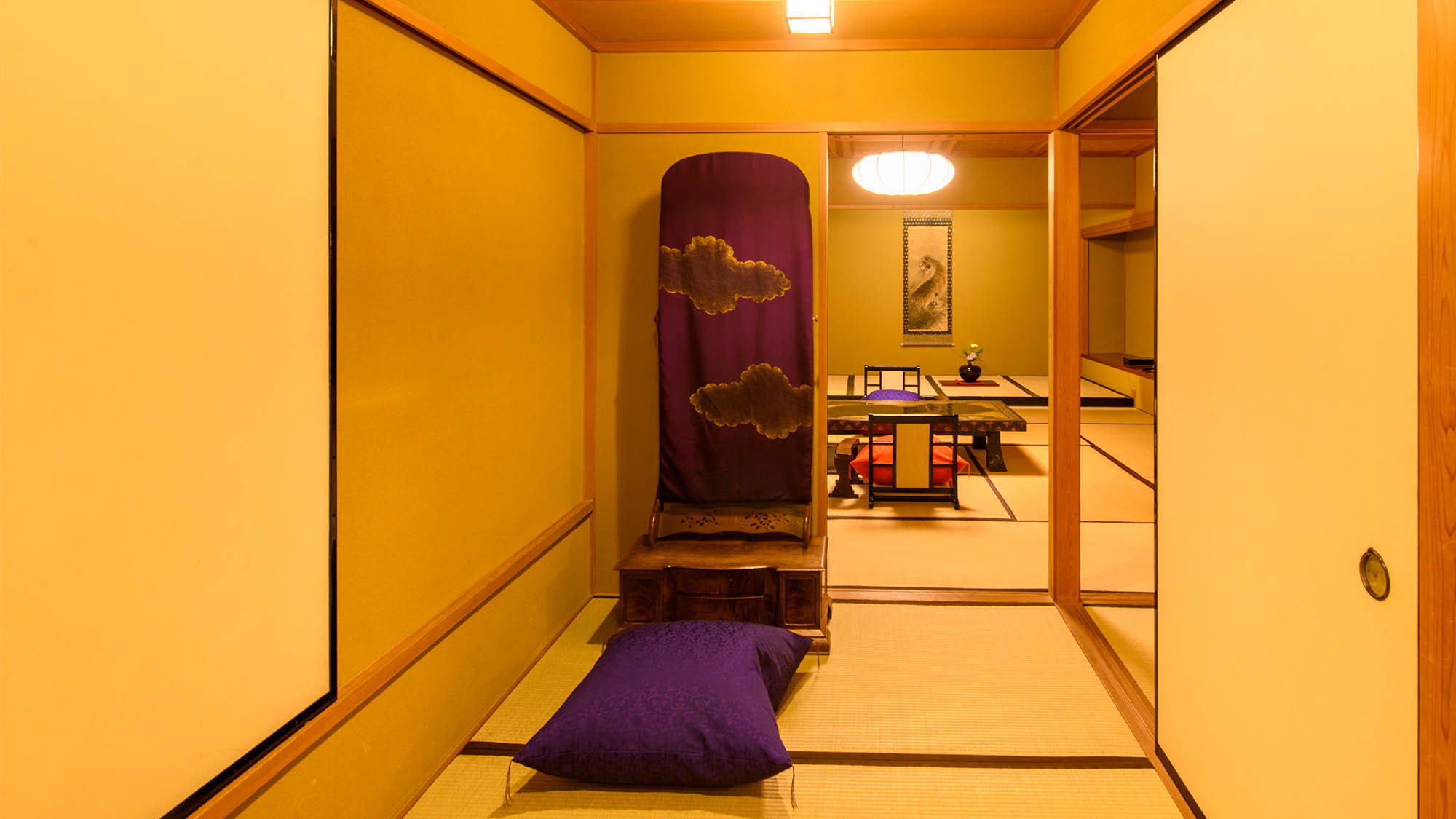 【源泉かけ流し半露天風呂付/蓬莱の間】和室2間と源泉かけ流しの温泉付き客室