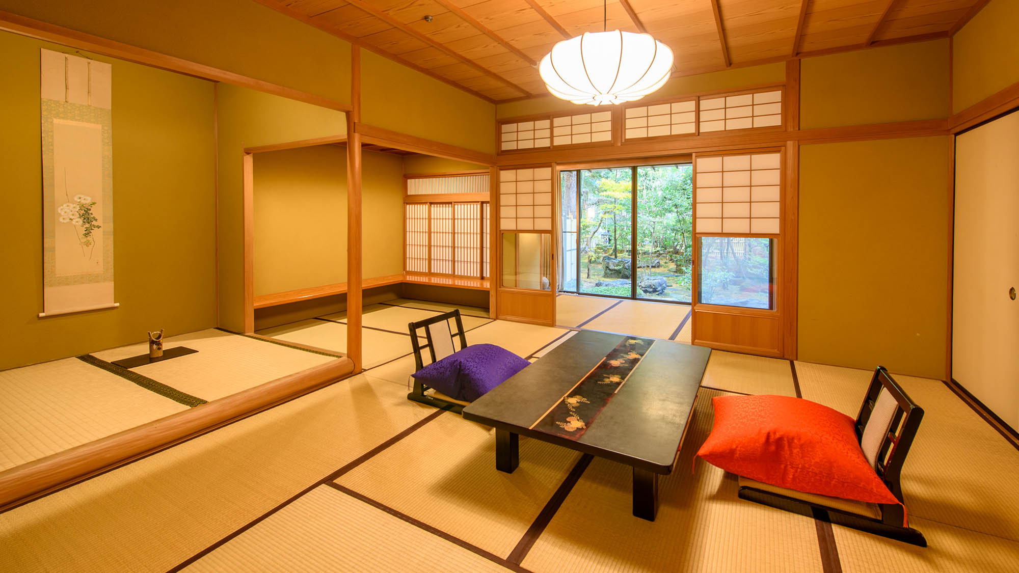 【源泉かけ流し半露天風呂付/蓬莱の間】和室2間と源泉かけ流しの温泉付き客室