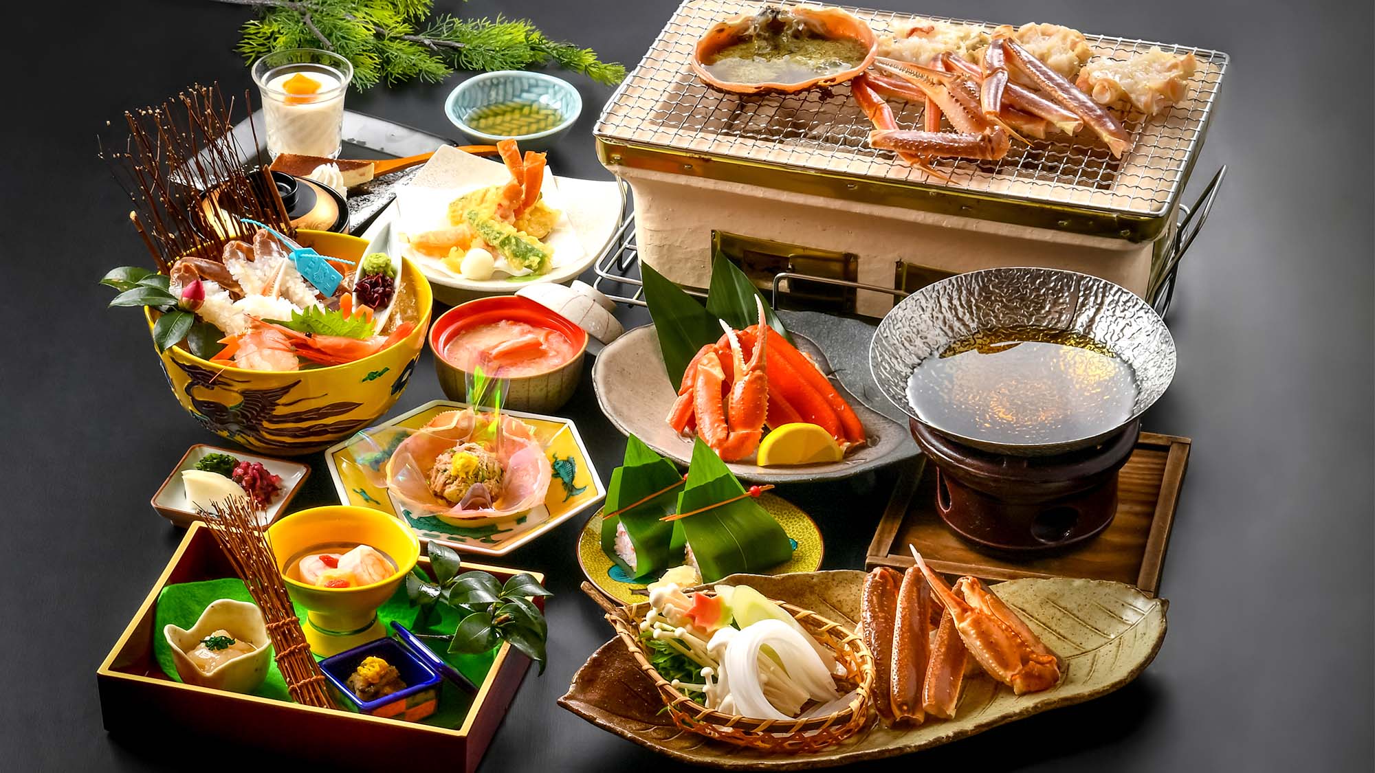 贅沢の極み!《活きズワイ蟹会席》「蟹花造り」や「蟹炭火焼き」で堪能する冬の極上懐石※お料理イメージ