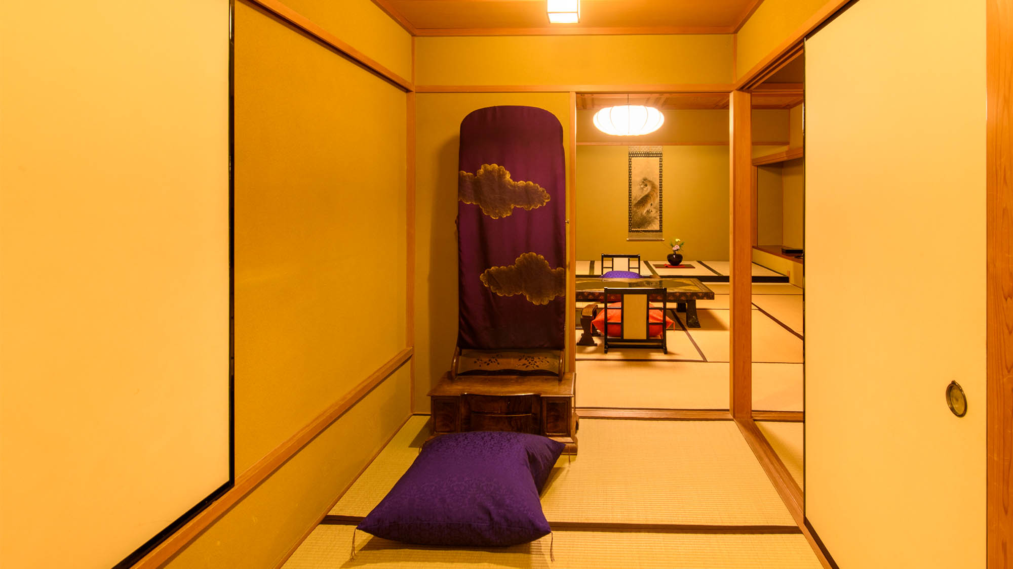 【源泉かけ流し半露天風呂付/蓬莱の間】和室2間と源泉かけ流しの温泉付き客室