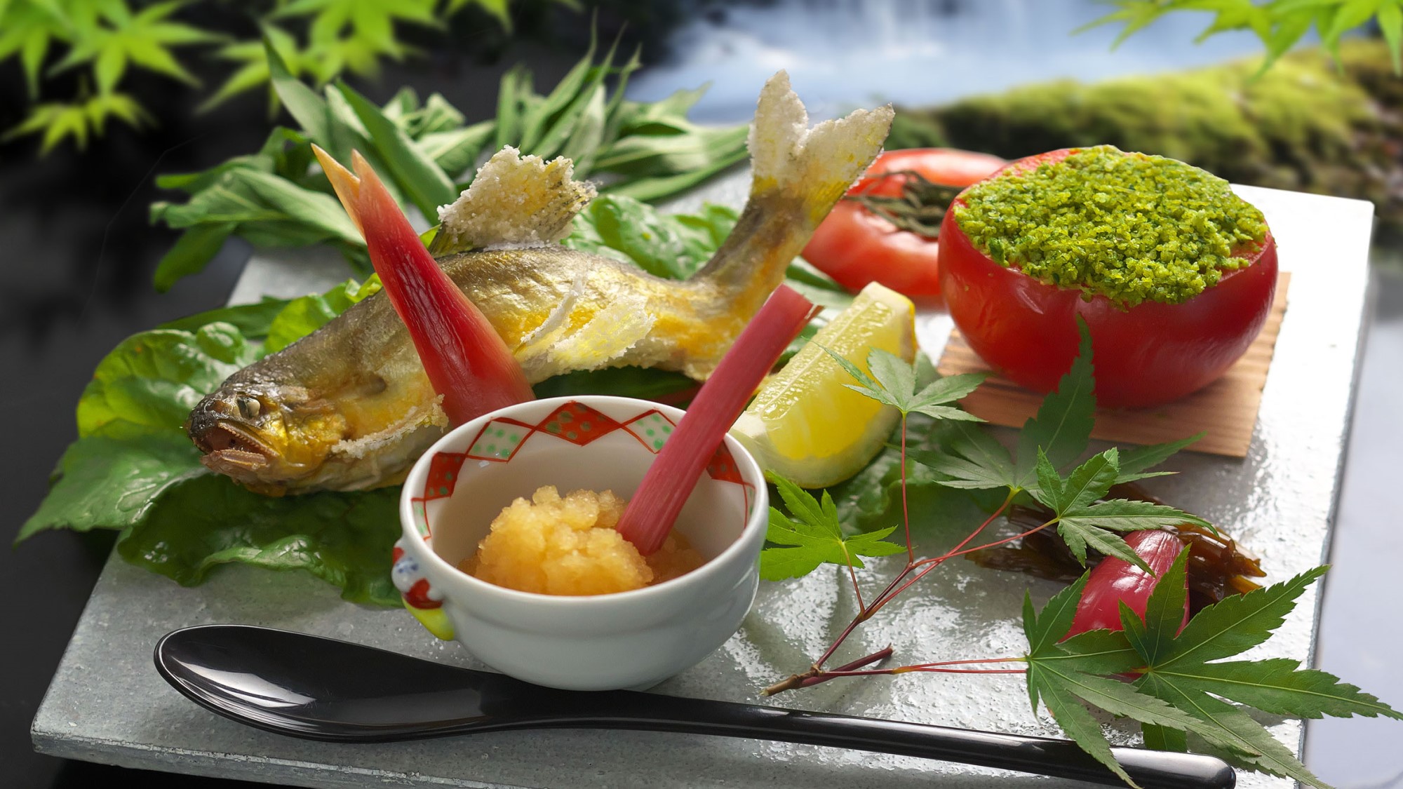 【一品イメージ】山の幸海の幸が味わえる、彩り鮮やかな前菜をご用意致します。