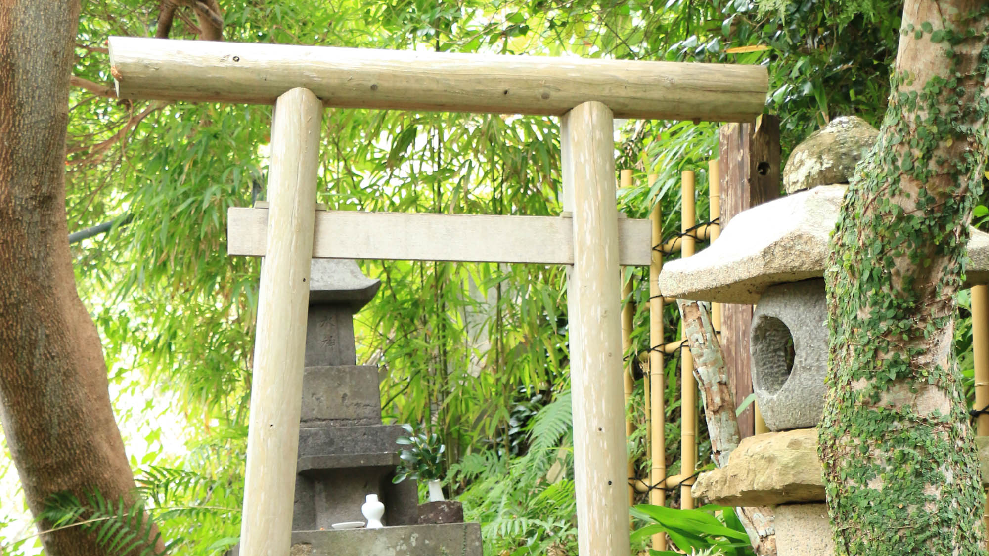 月の間　温泉上の神社