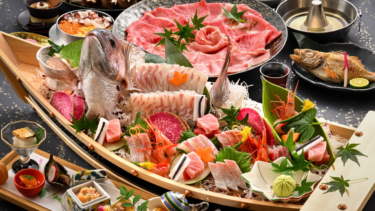 【特典付き】能登牛しゃぶしゃぶと舟盛付き会席〜５つのおもてなし付きプラン♪