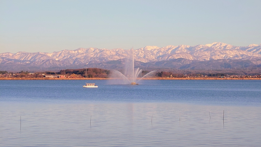 【景観】柴山潟噴水（夕方）