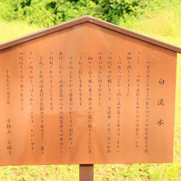 近くのお寺に流れる白流水になります