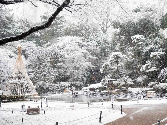 降り積もる雪は日本庭園の美しさをより引き立てます。