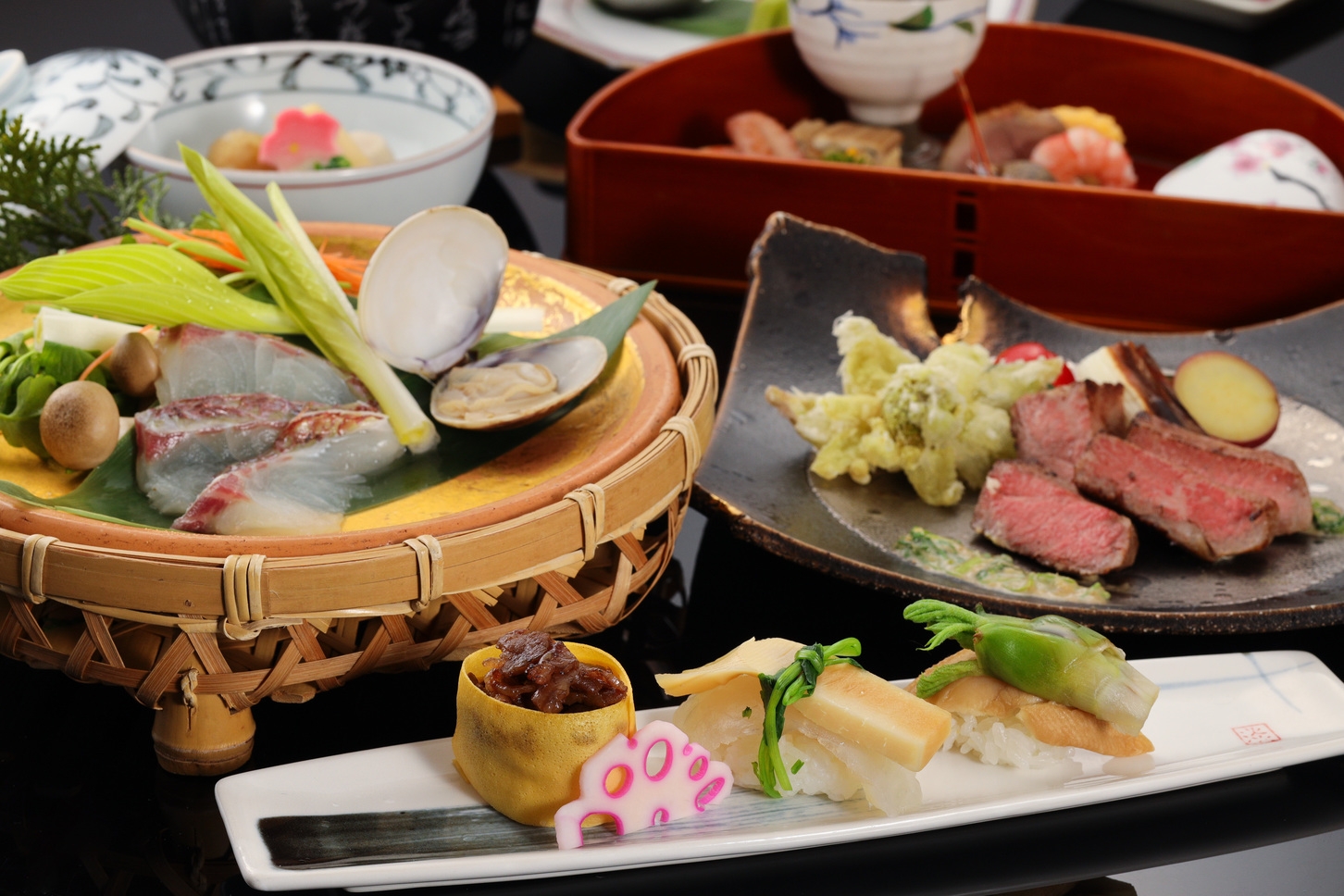 【プレミアム和会席】「極味会席」筍、たらの芽、ふきのとうなど春の山菜×飛騨牛ステーキを楽しむ〜♪