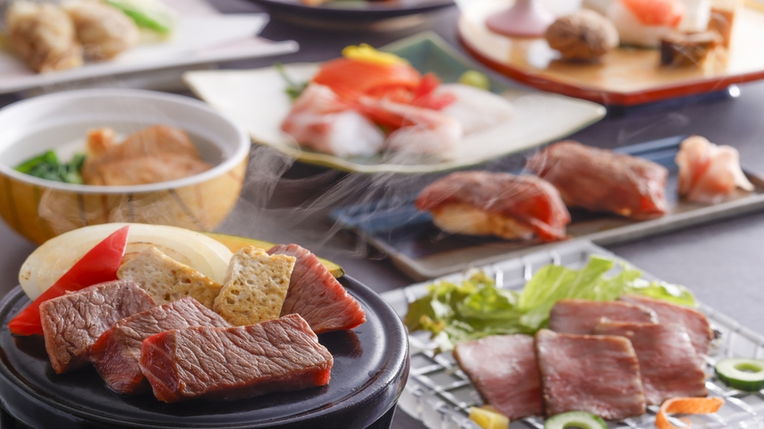 【最上級会席プラン】飛騨牛大満喫！贅沢にステーキ・炙り寿司・一味鍋で！【ペット可】