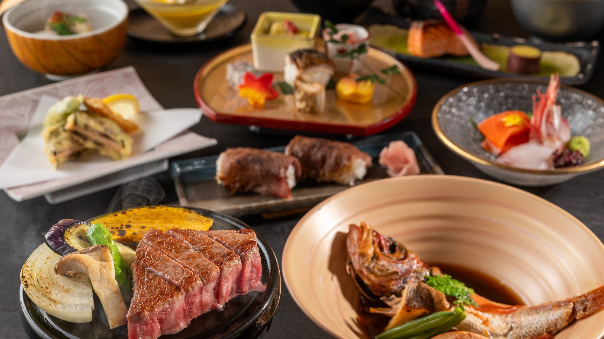 【最上級会席プラン】飛騨牛大満喫！贅沢にステーキ・炙り寿司・一味鍋で！【ペット可】