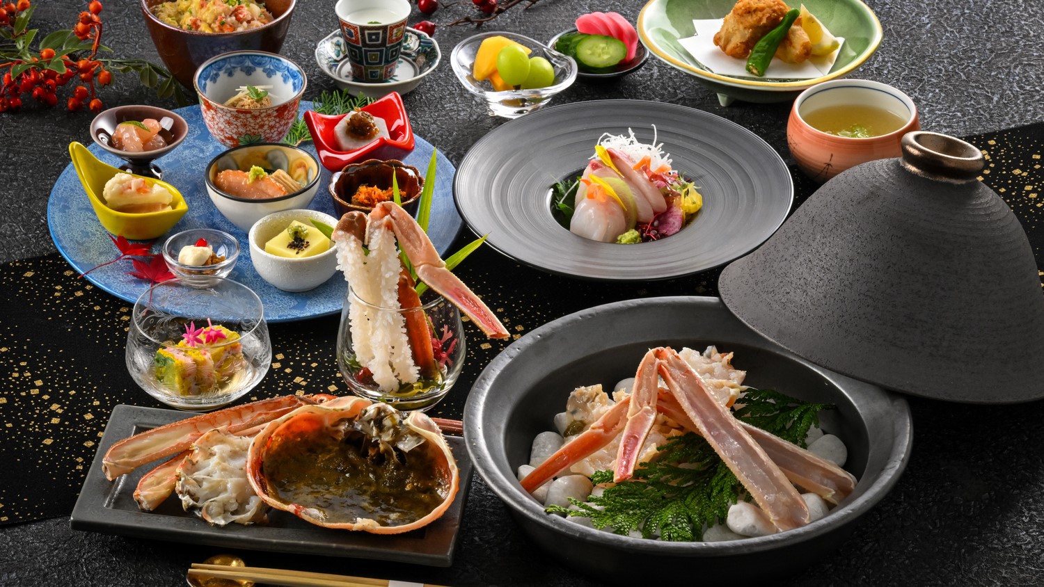 【はじめての蟹旅に】タグ付き活蟹を二名様で一杯！焼き・刺し・蒸しで楽しむ蟹初心者向け八品会席