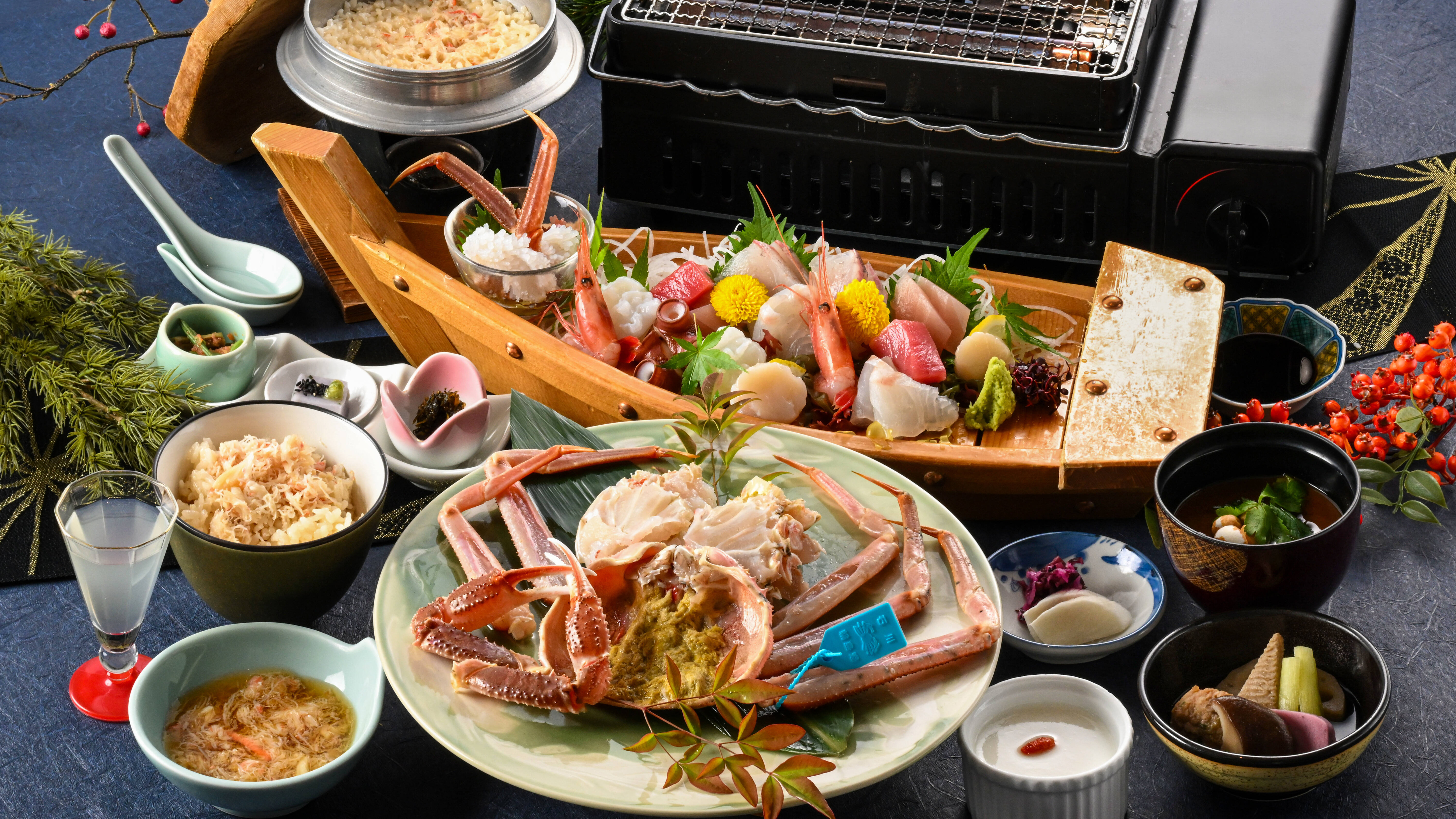 【お料理】焼き活蟹と鮮魚会席（イメージ）