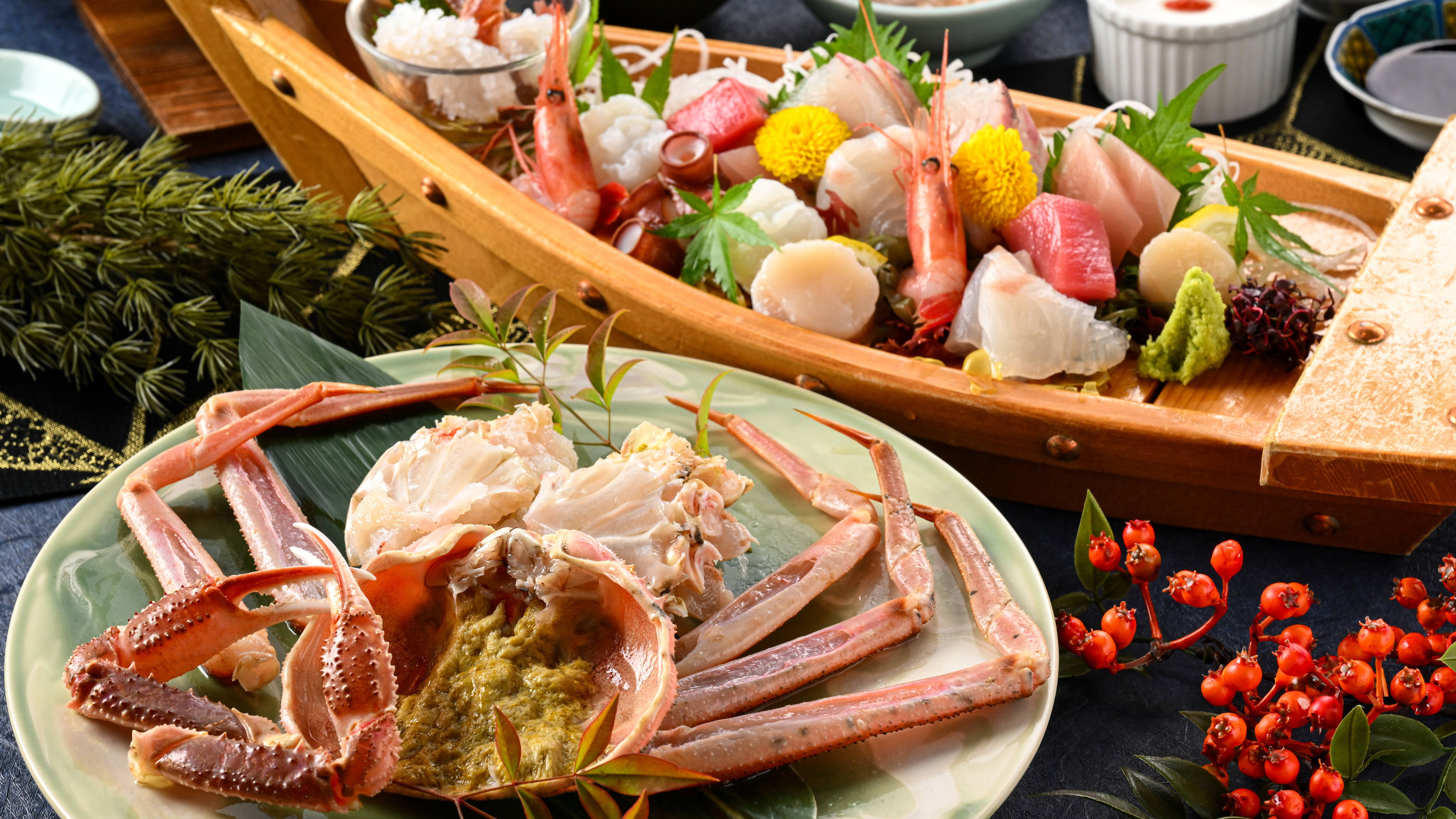 【お料理】焼き活蟹と鮮魚会席（イメージ）