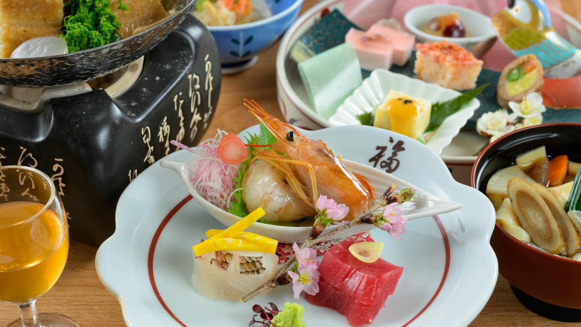 【福一の美味少量プラン】お造り盛り他〜質重視ことほぎ膳〇黄金白銀2湯を堪能〇食事処お任せ