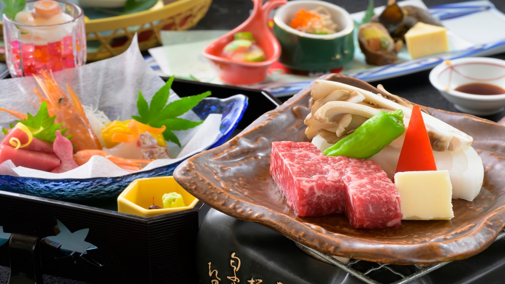 【千樹館ステーキ付プラン】郷土の味覚堪能！牛陶板ステーキも楽しめる＜上州味覚会席＞グレードアップ