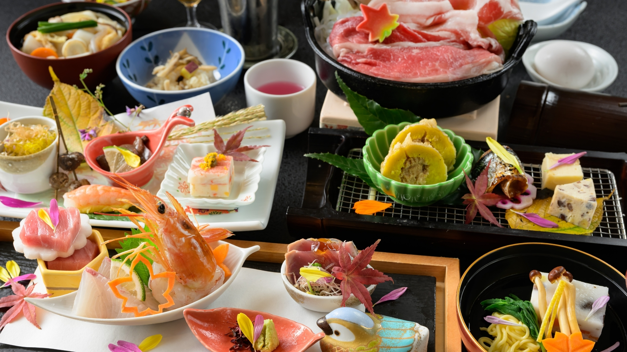 秋の上州味覚会席より。旬の味、郷土の味をこころゆくまでご堪能いただけます。