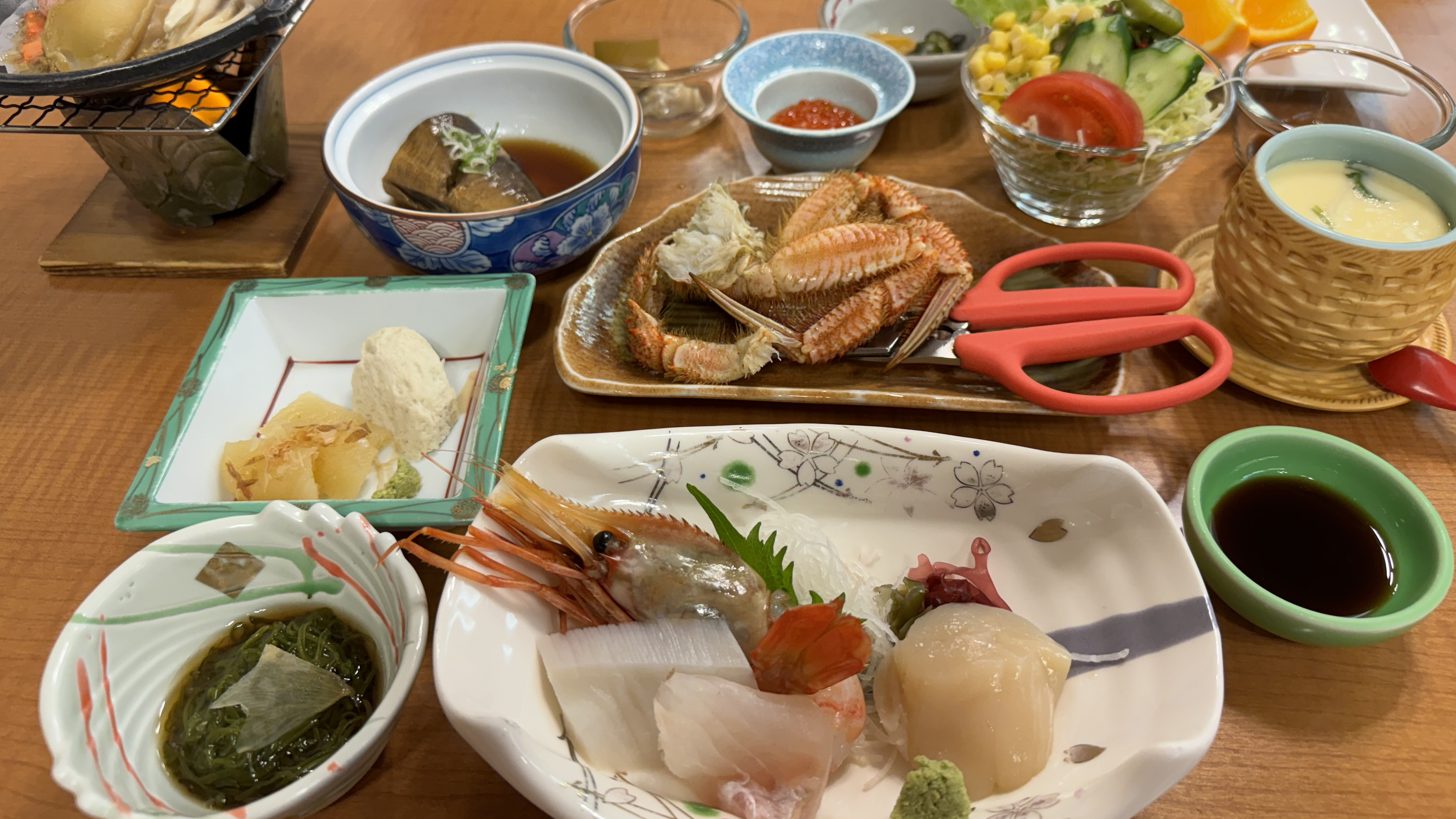 利尻産の魚介の夕食膳