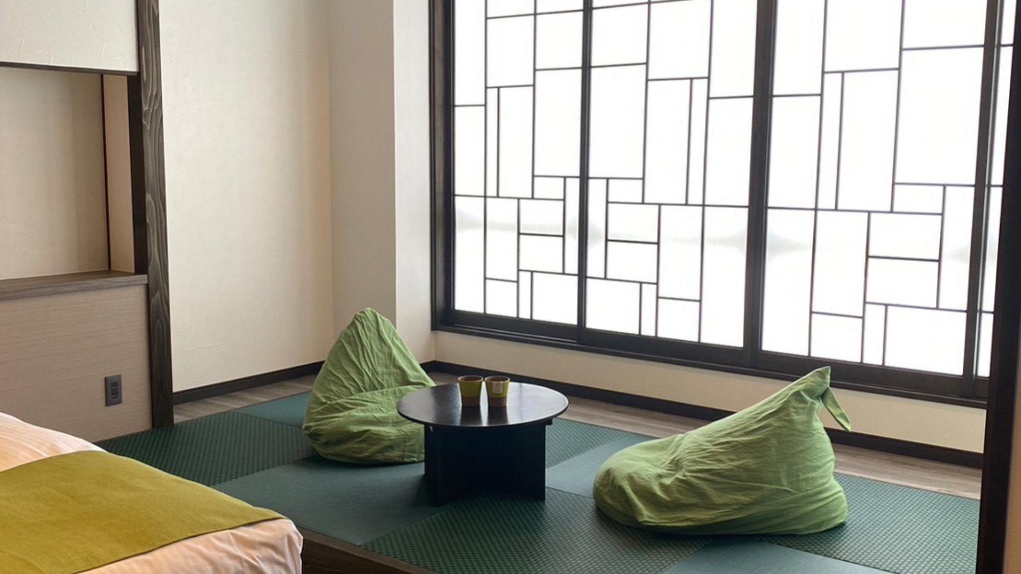 モダン和洋室【若草（わかくさ）】この度リニューアル！涼し気な色合いのお部屋