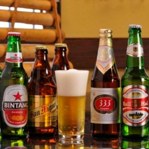 アジアビールが、リゾート気分を盛り立ててくれます