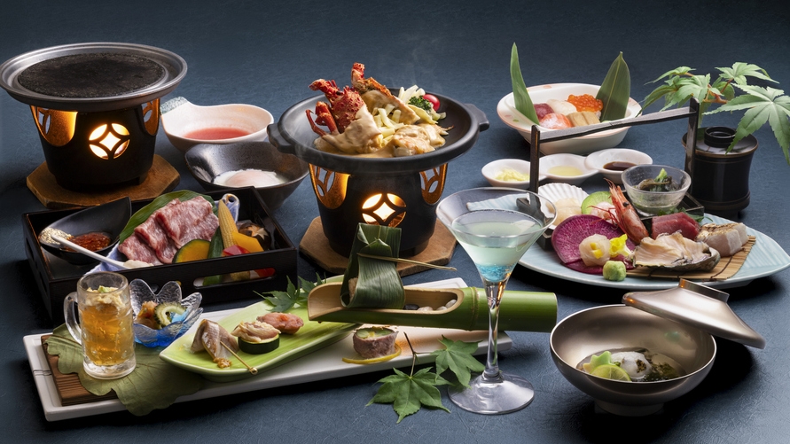 【金の月：贅沢会席膳】当館人気NO.1☆イセエビや道産牛の焼きしゃぶがメインの最上級の会席／1泊2食