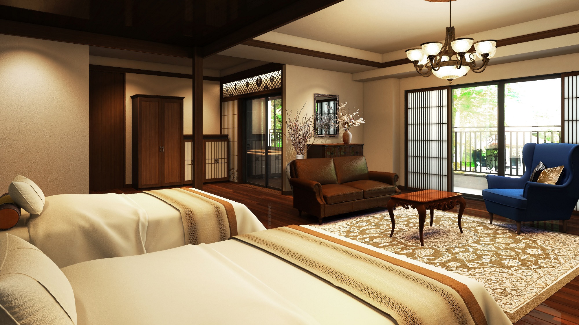 特別室【蓼科倶楽部】露天風呂付き客室　ベッド/70平米