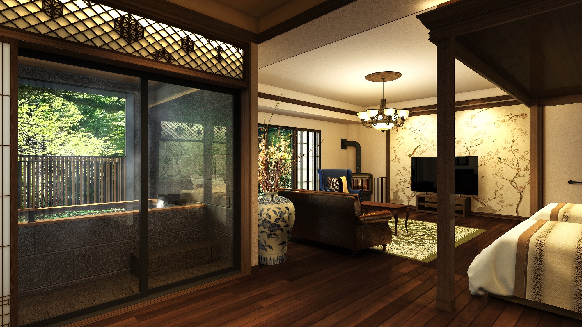 特別室【蓼科倶楽部】露天風呂付き客室　ベッド/70平米