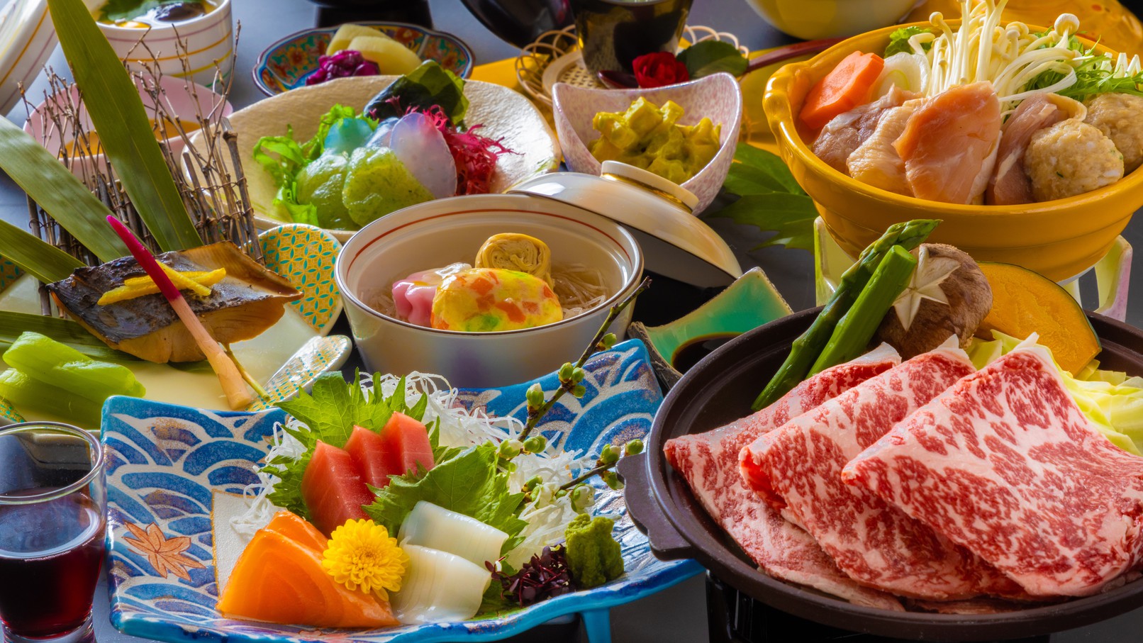【上州牛のお料理で◎旨みたっぷり♪】飲み放題付★お肉好きにはコレ！刺身盛りや旬菜なども《上州牛会席》