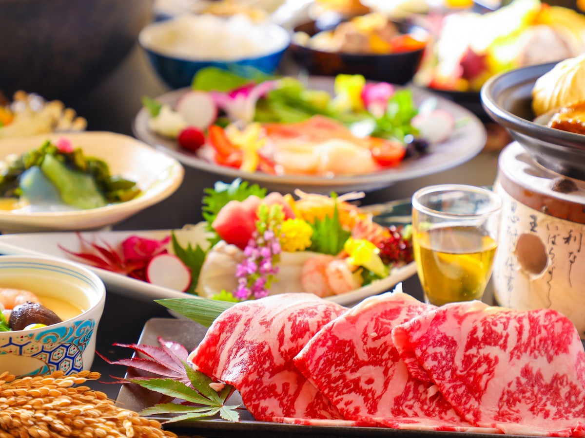 【GWとお盆をお得に！】今なら飲み放題＆貸切風呂付≪活き鮑の踊り焼き＆上州牛Wメイン会席≫