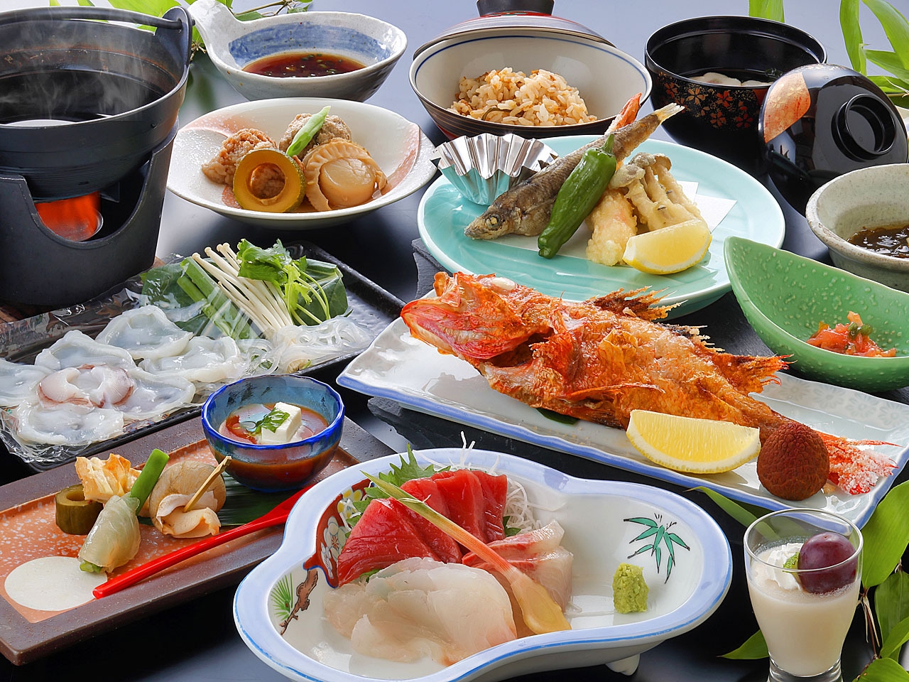 【竹膳　板長おまかせ季節の海鮮割烹】個室食！きんき塩焼き＆海鮮しゃぶしゃぶ（４〜１０月）めひかりも！
