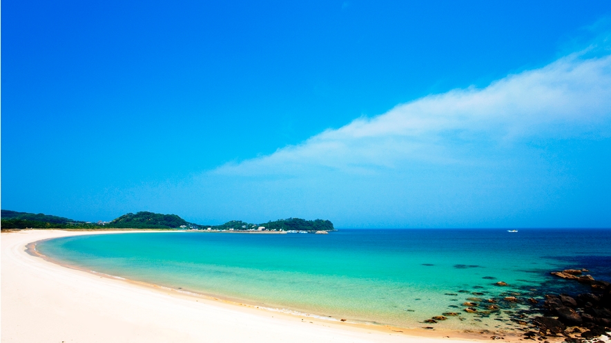 *【筒城浜海水浴場】壱岐随一の美しさを誇るビーチで、日本の快水浴場100選に選ばれたキメ細かい白砂！