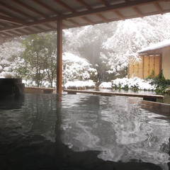 湯量豊富な薬師の湯『水心鏡』　雪景色を眺めながらの露天風呂