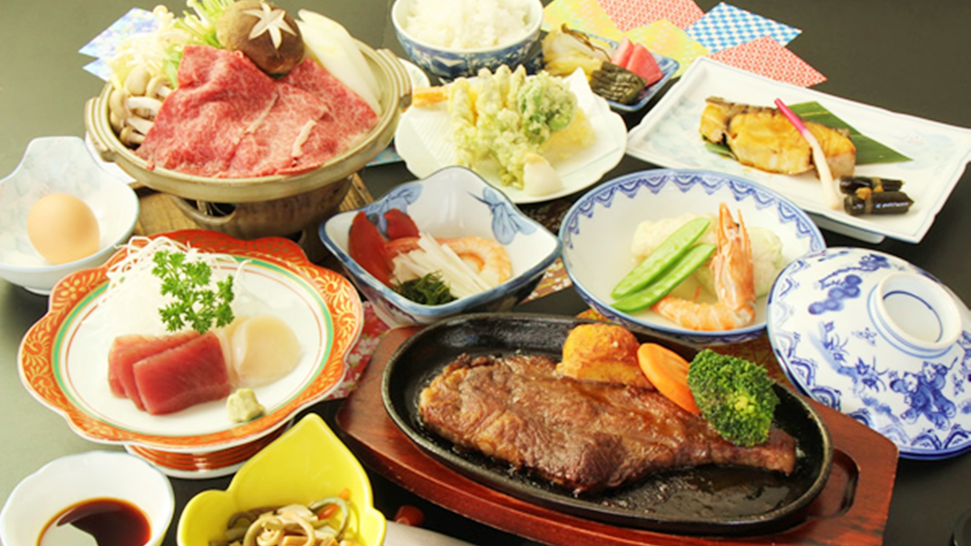 *【雫石牛ステーキプランお料理一例】ボリューム満点!雫石牛ステーキをメインとした当館自慢のお料理です