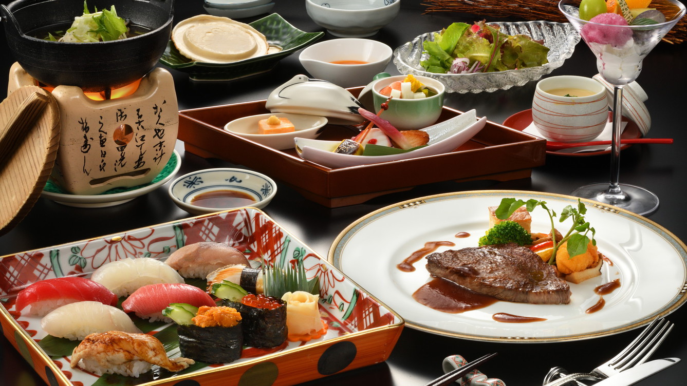【牛ステーキと特上握り寿司】「青森県産牛ステーキ」と「特上握り寿司」特別会席＋せんべい汁　1泊2食付