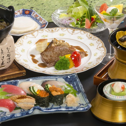 【青森県産牛のステーキと特上にぎり寿司】特別会席料理