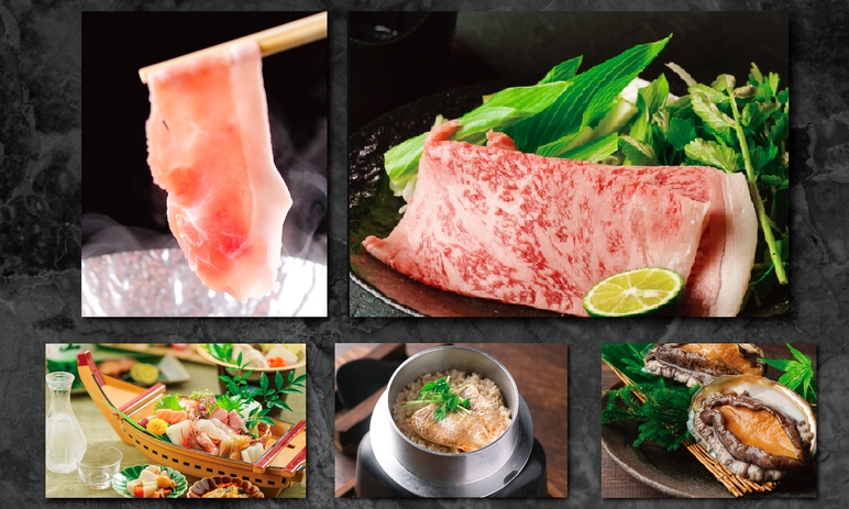 四季の新潟満喫■村上牛もち豚のしゃぶすき食べ比べ＆のど黒釜飯、鮑の踊り焼き、日本海舟盛り！
