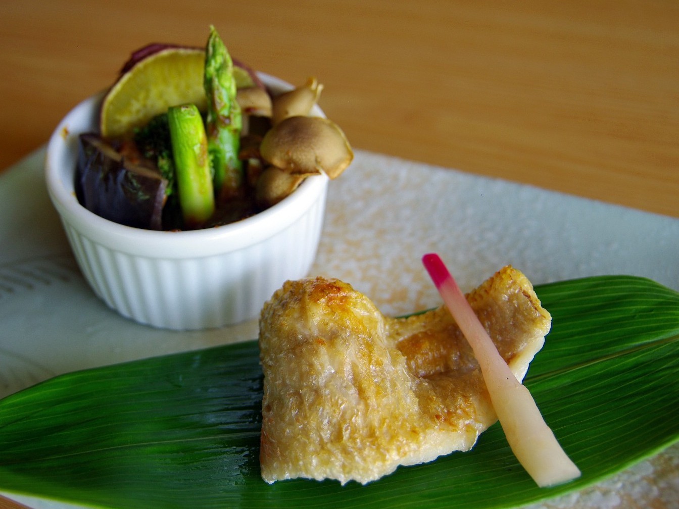 のど黒と秋の野菜の味噌ソース焼き