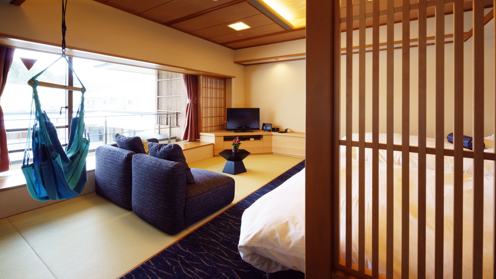 ハンモック付和モダンツインルーム露天風呂付（角部屋）