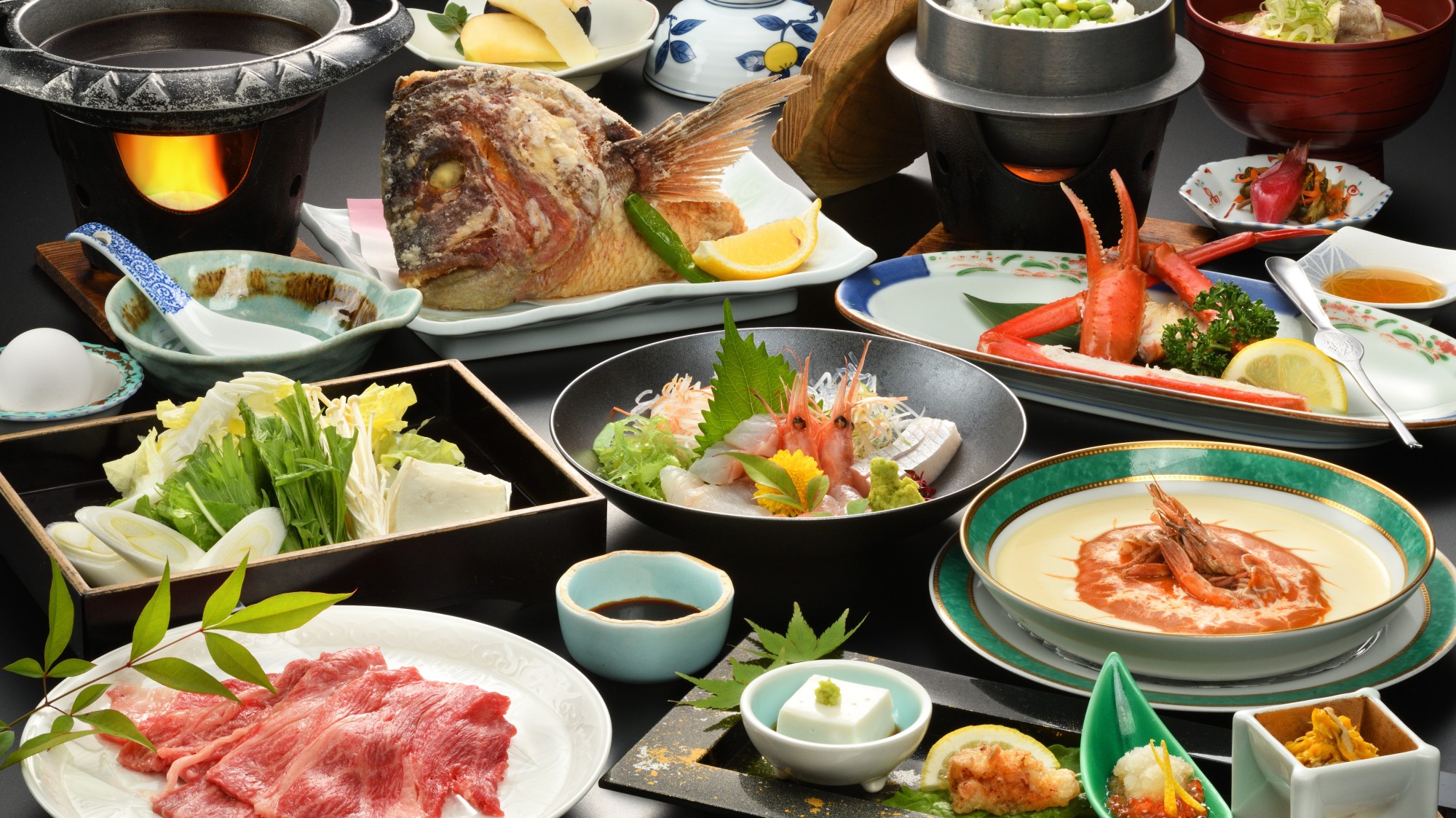 【ちょっと贅沢な夕膳】「板長特選　プレミアム庄内献立プラン」（写真はある日の一例）