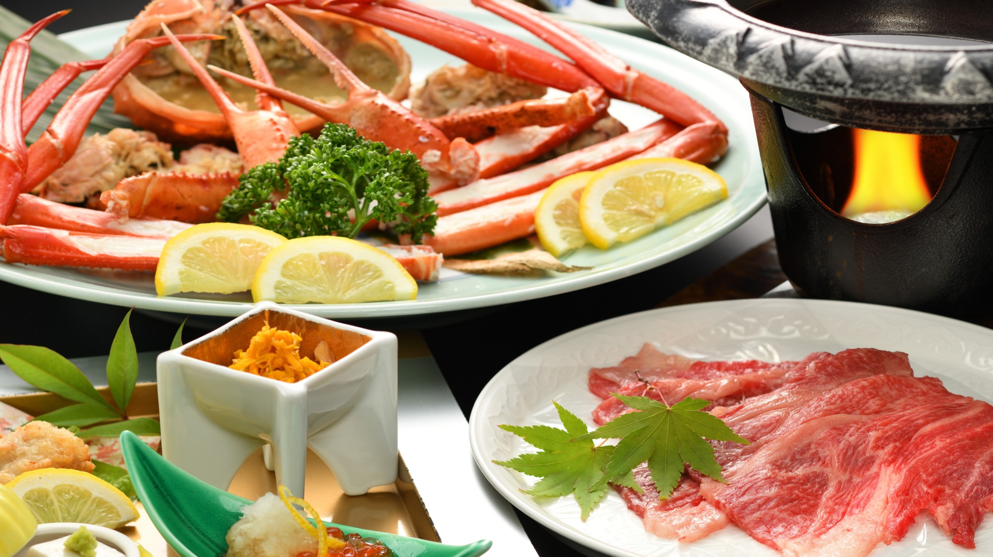 【メイン料理セレクション①】「山形牛のすき焼き」＋「天喜紅蟹」付き♪（一例）