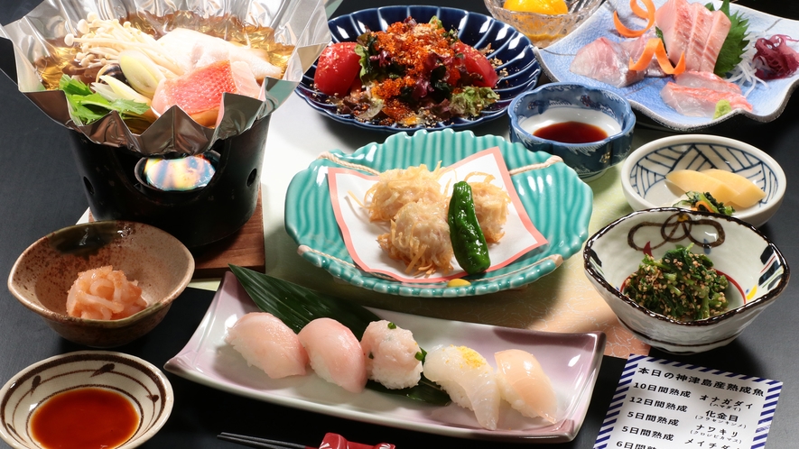 夕食◆神津島産の熟成魚寿司　寄せ鍋コース*