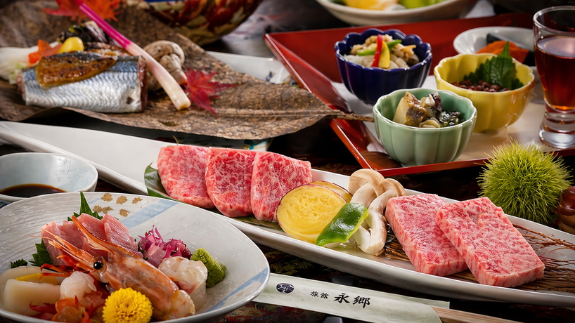 基本会席のメインを飾るのは<前沢牛陶板焼き>