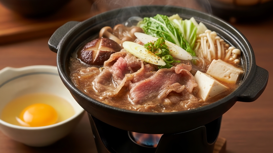 【国産牛｜すき焼きプラン】濃厚な旨みの国産牛と季節会席◆とろける食感と深いコクを愉しむ≪夕朝食付≫