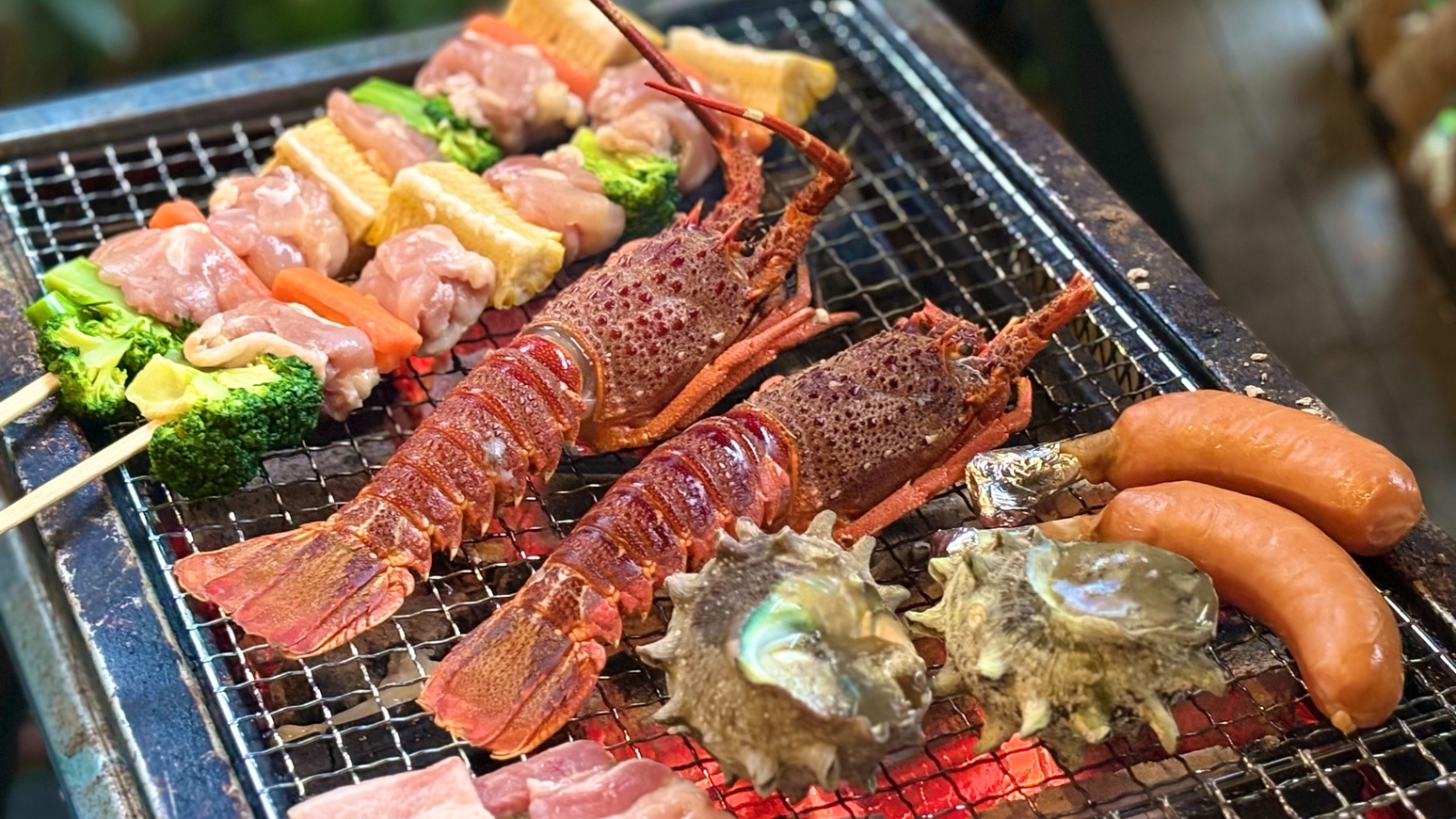 1泊2食【愛犬と楽しむプレミアムBBQ】伊勢海老・鮑・和牛ステーキを炭火で◆雨天OK！手ぶらでBBQ