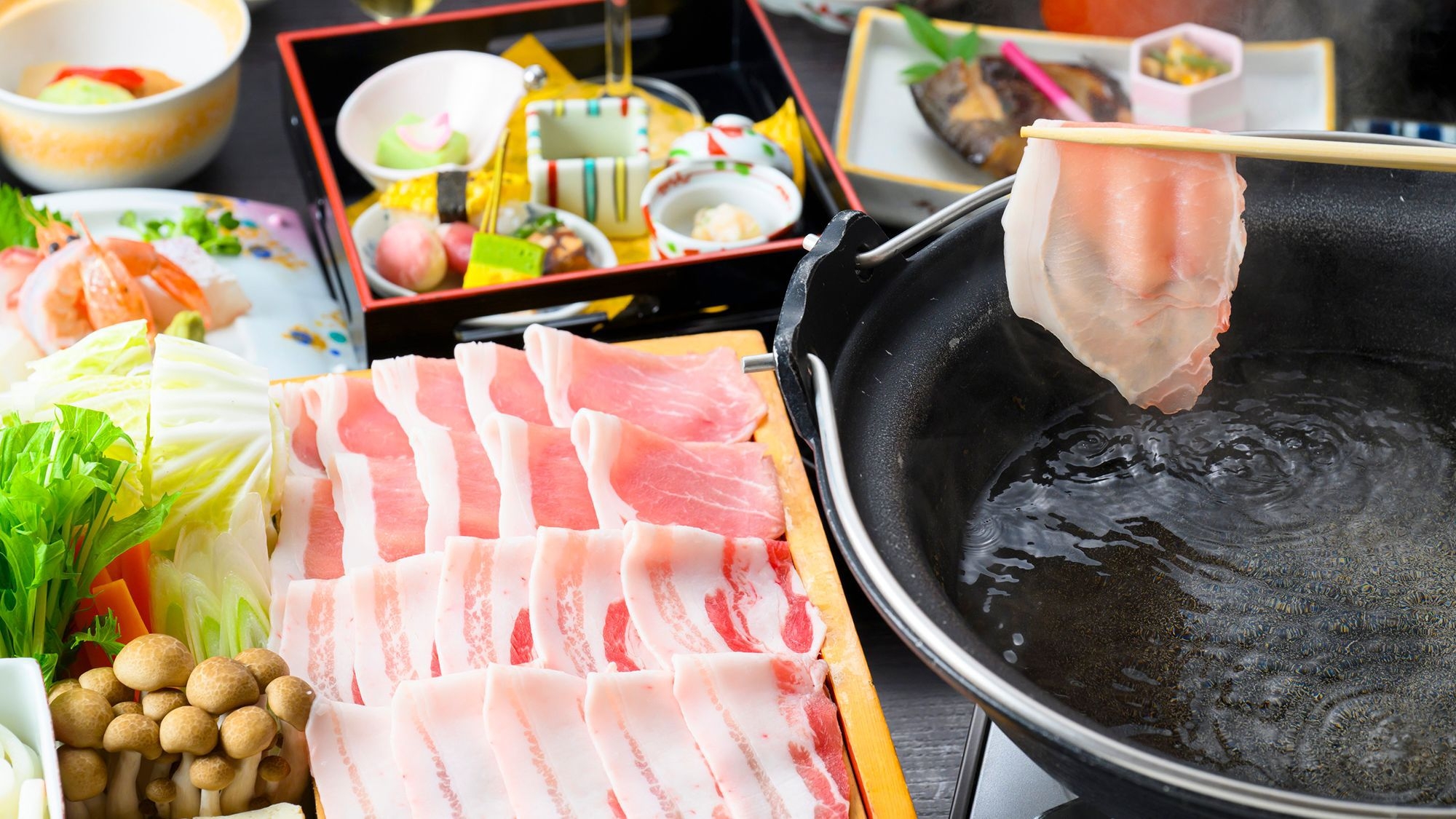 さつま黒豚を味わう♪贅沢しゃぶしゃぶ満喫プラン☆源泉かけ流し☆温泉貸切【家族湯】