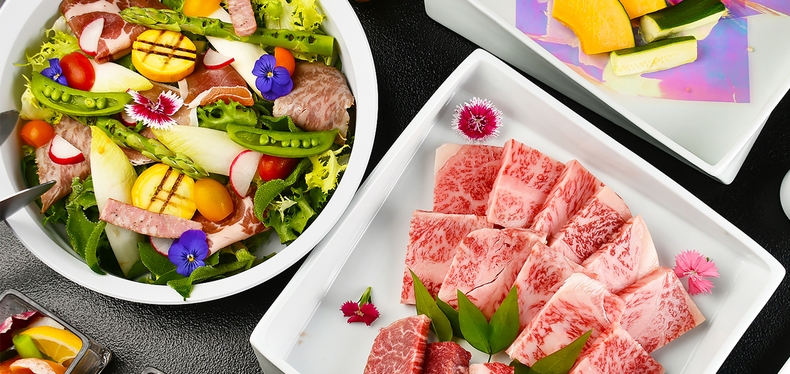 【夏限定第2弾】焼き夏野菜＆佐賀牛ヒレ60g＆ロース120gの合計180g陶板焼き食比べ【夕食部屋食
