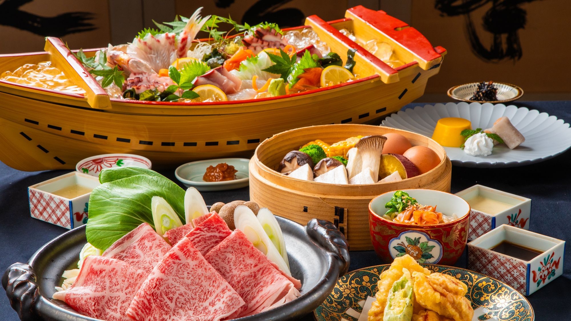 【アップグレード】地魚船盛×おおいた和牛鍋を堪能｜別府名物も満喫＜1泊2食＞ひょうたん温泉券付